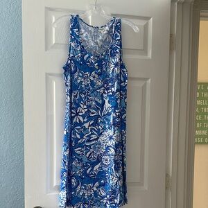 Lily Pulitzer Floral Blue and White Sleeveless Shift Dress size medium